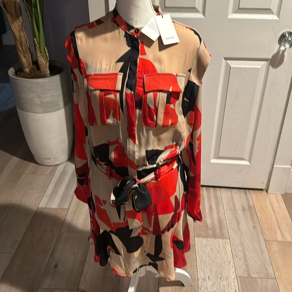 BNWT Reiss Minidress size 6. Colors are tan,black, red. Lining, belt, w/pockets - Picture 1 of 10